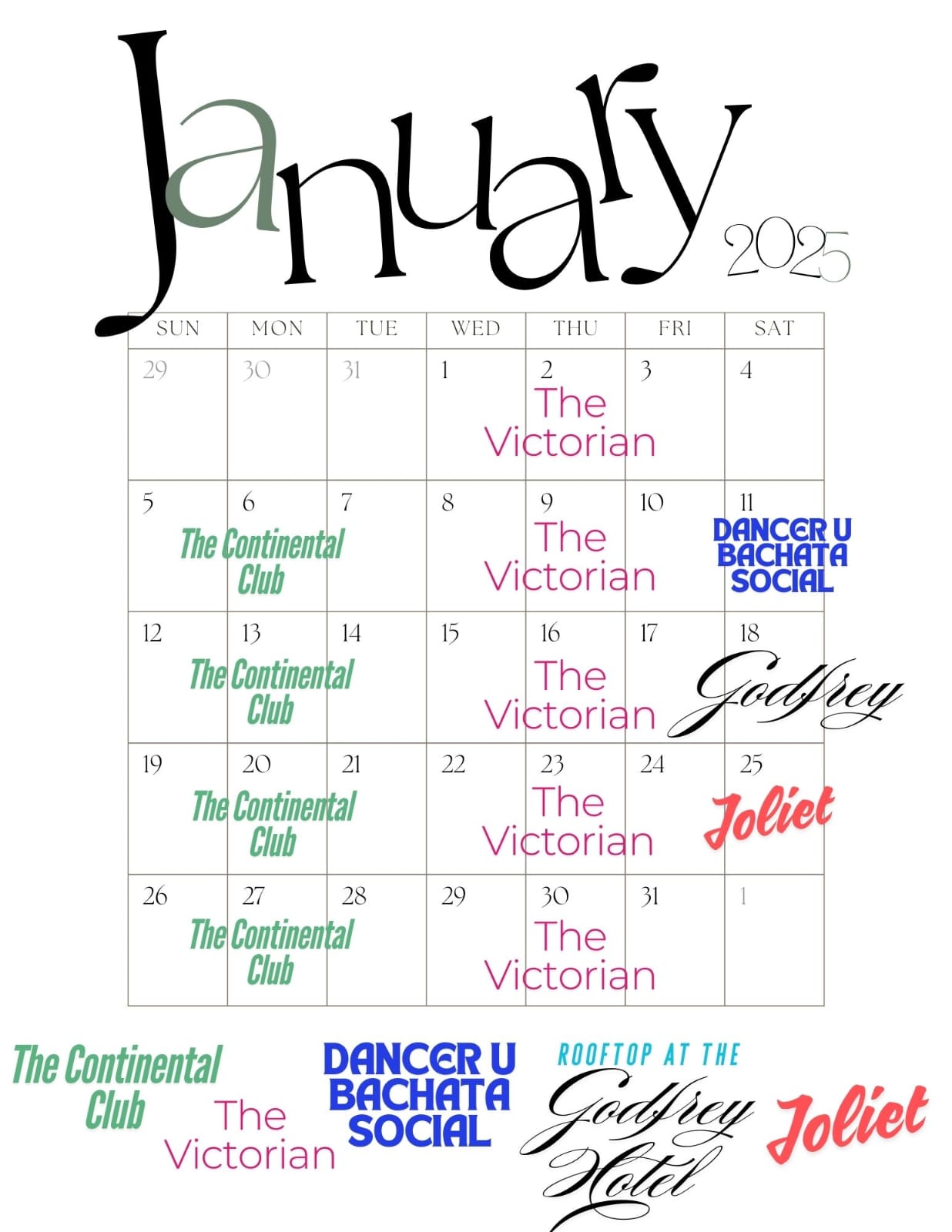 Salsa and Bacharta Event Schedule for January