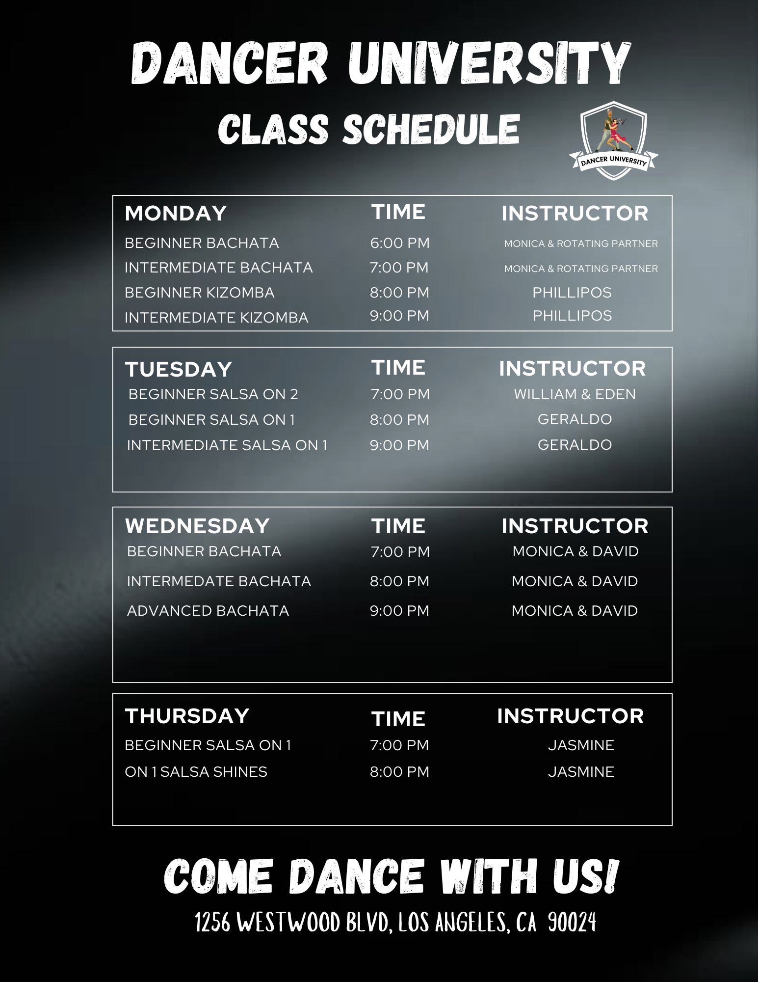 Salsa and Bachata in Los Angeles Drop In Class Schedule